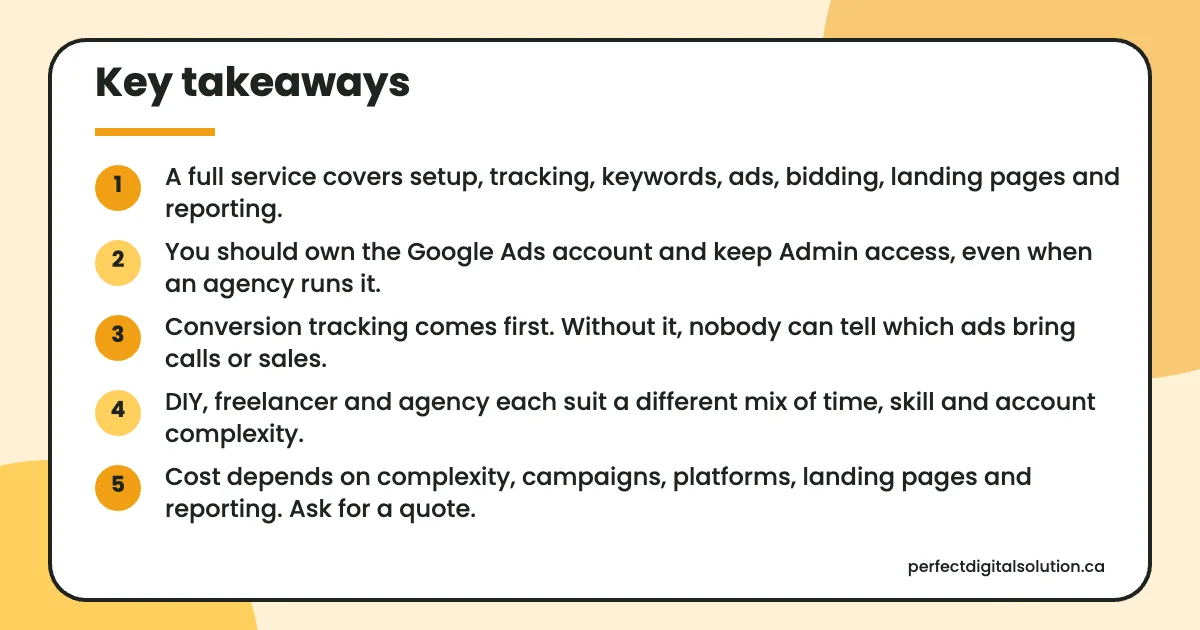 Google Ads management services key takeaways from this guide