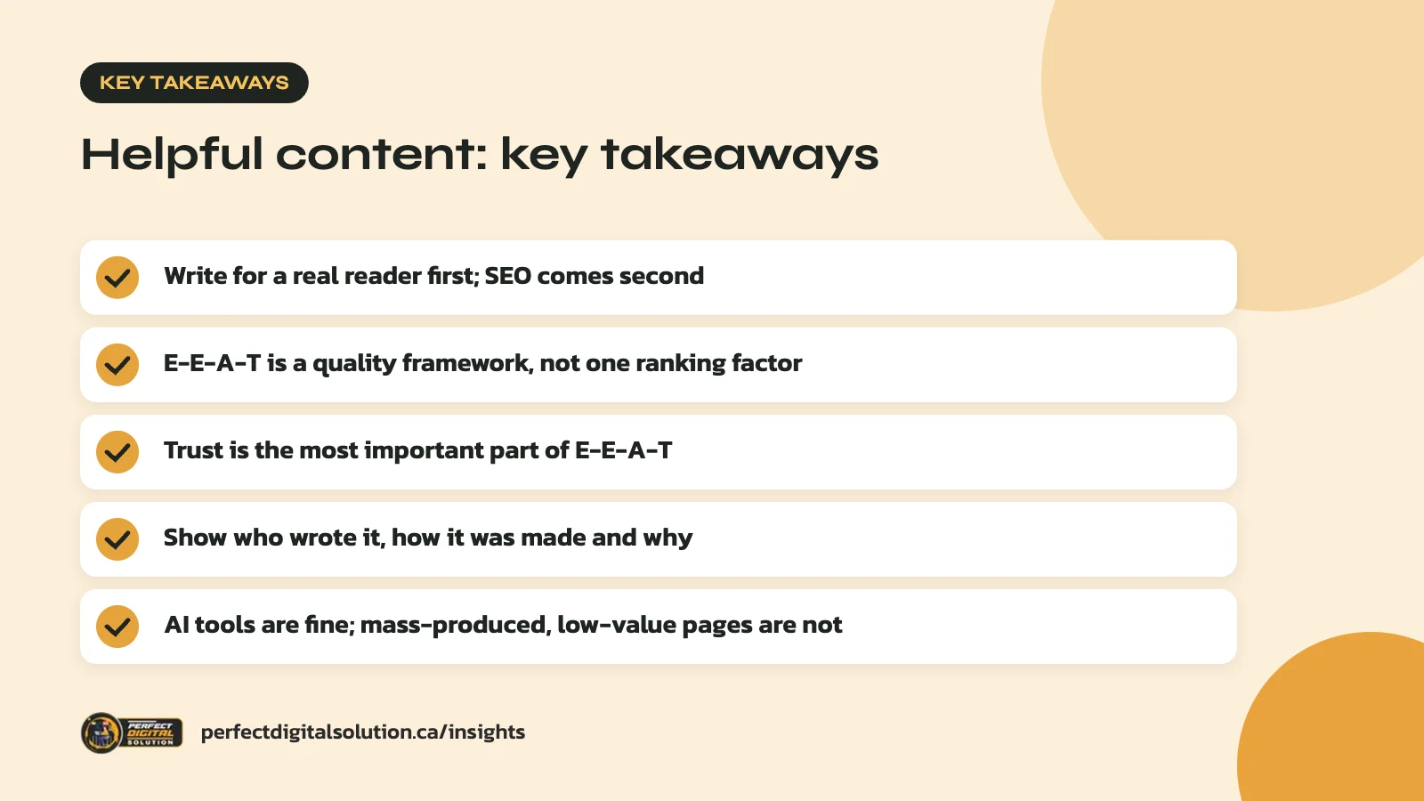 Helpful content key takeaways from this guide