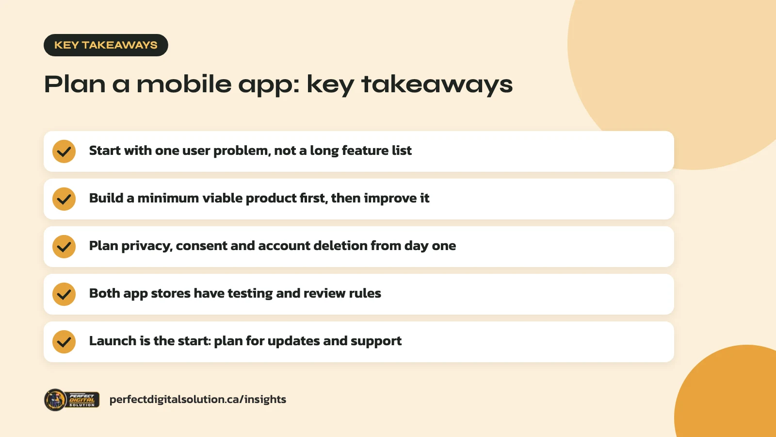 Plan a mobile app key takeaways from this guide