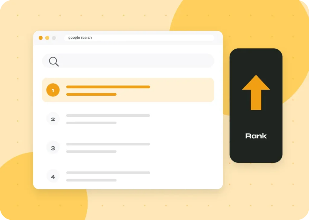 Search results with a business ranked in first position