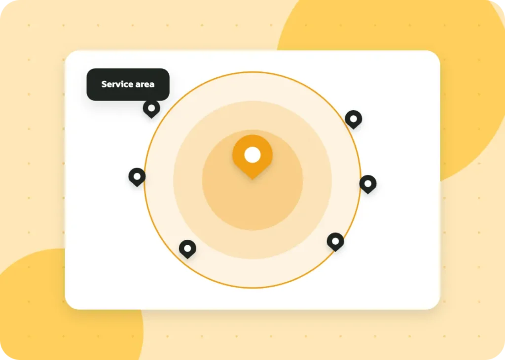 Service area map around a business location